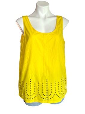 Gap Yellow Eyelet Tank Top Sleeveless Cutwork Hem L